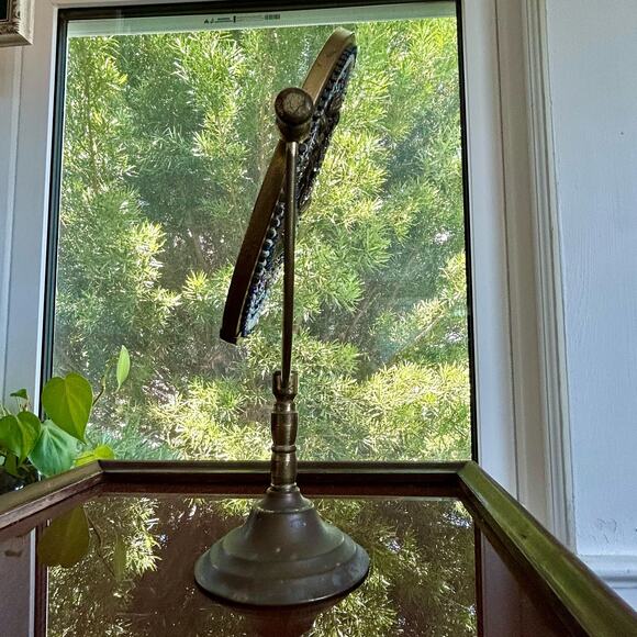 Vintage Tabletop Vanity Mirror with Ornate Floral and Rhinestone Embellishments - Picture 9 of 16